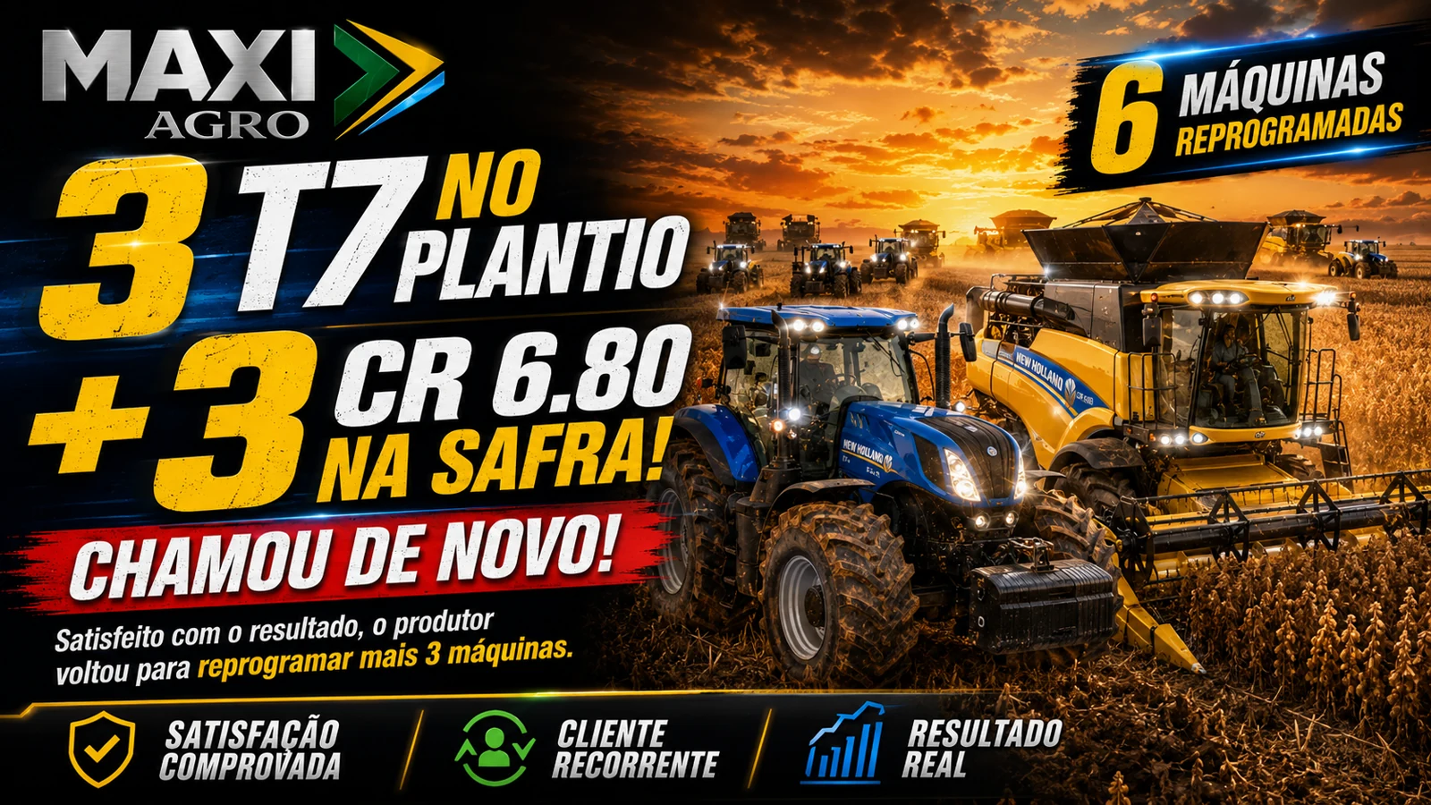 Cliente satisfeito com a reprogramação da Maxi Agro